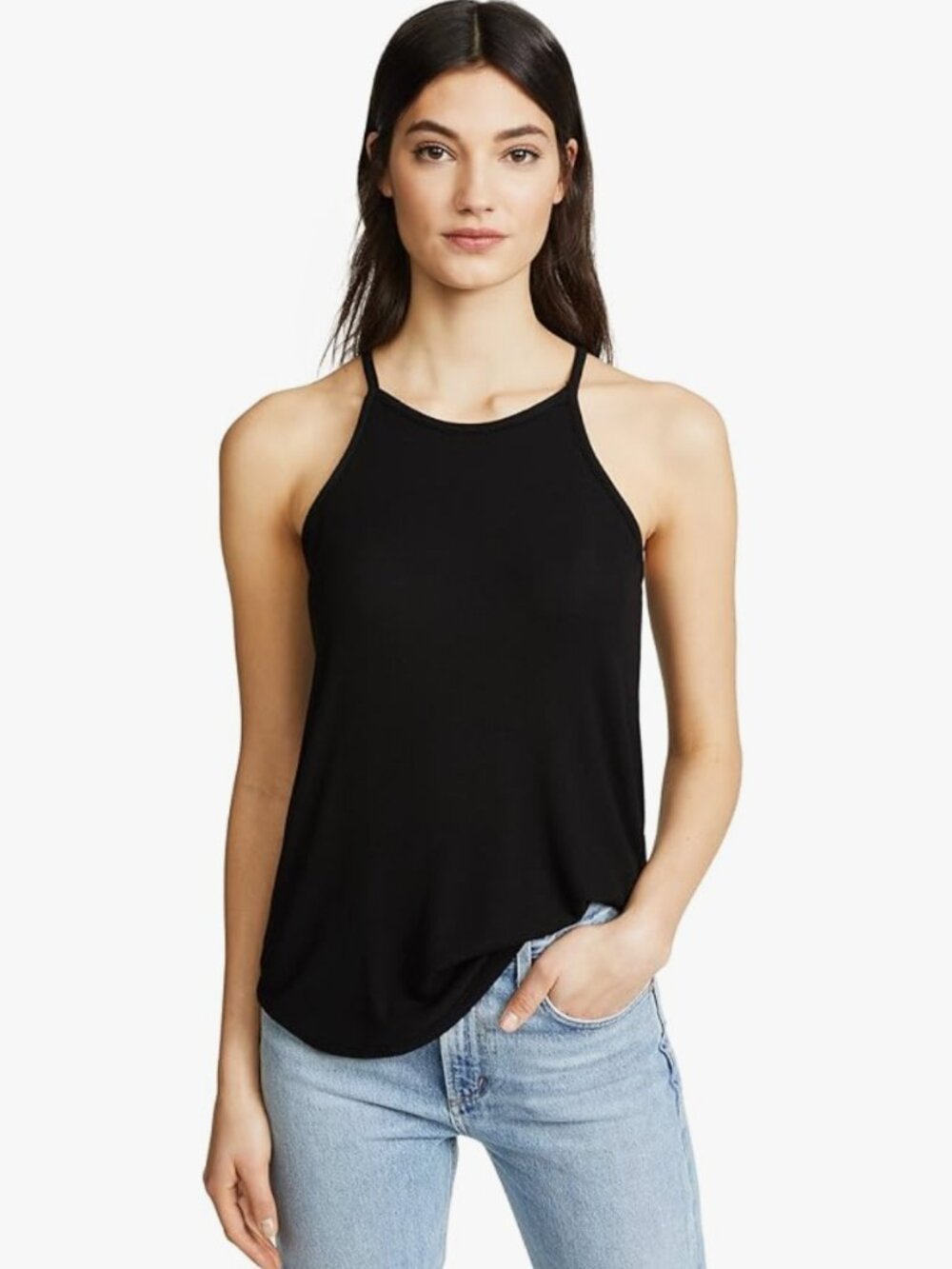 Splendid Rib Halter Tank, Black, XS